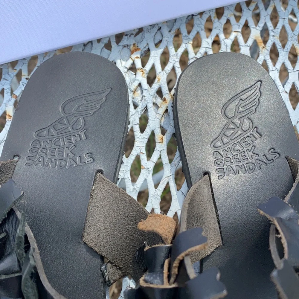 Ancient Greek Sandals Black Leather Size 39